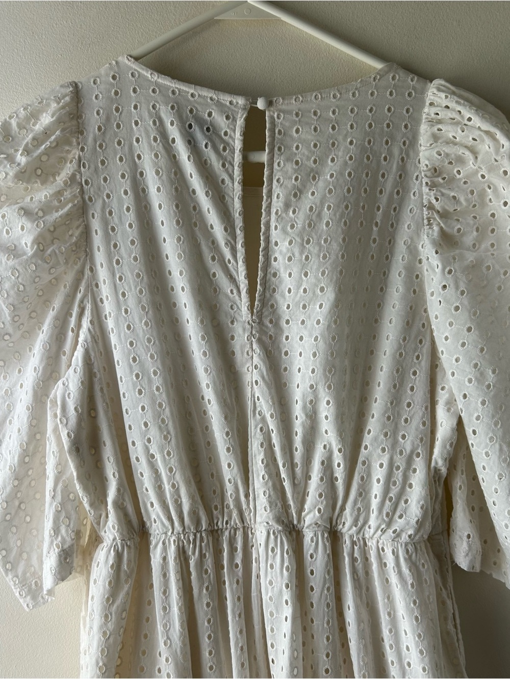 A New Day 100% Cotton Eyelet Cottagecore Midi Dress Puff Half Sleeves Off-White - Picture 9 of 12
